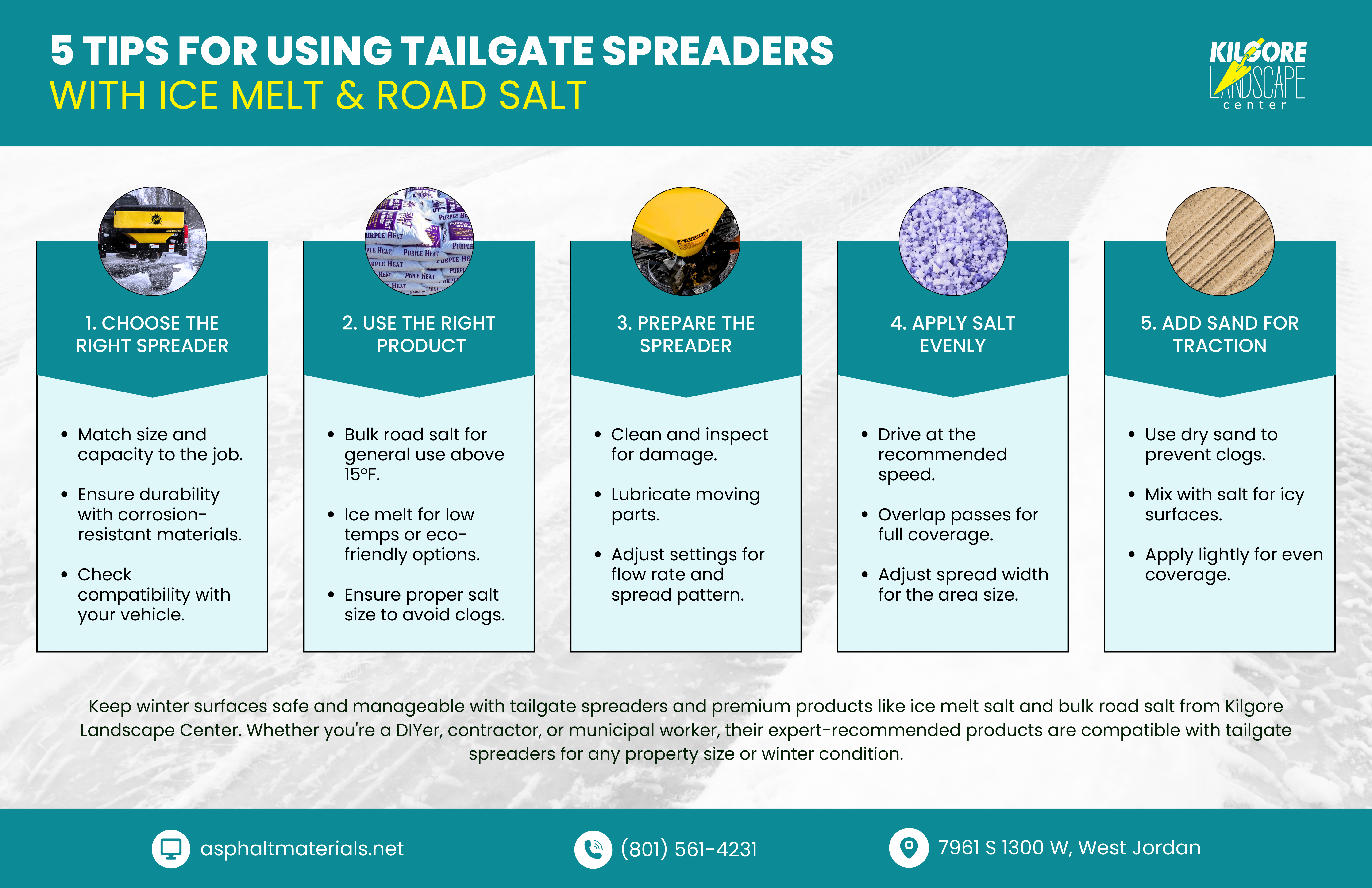 Ice Melt Salt Bulk Road Salt and Landscaping Sand in Tailgate Spreaders